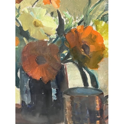 87 - Colin Cairness Clinton Campbell 1894 - 1970  Framed oil on board painting of a still life of Flowers... 