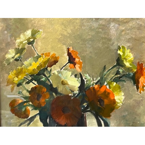 87 - Colin Cairness Clinton Campbell 1894 - 1970  Framed oil on board painting of a still life of Flowers... 