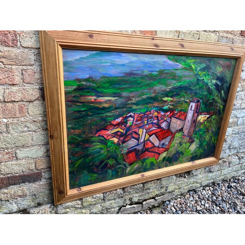 90 - Large contemporary impressionist painting oil on board, a strong image of a continental landscape.

... 