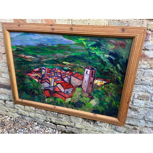 90 - Large contemporary impressionist painting oil on board, a strong image of a continental landscape.

... 