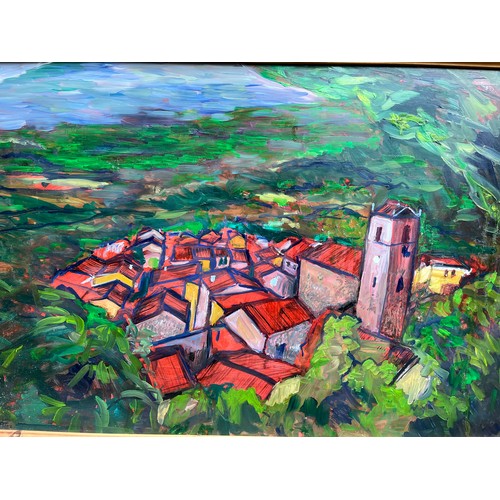 90 - Large contemporary impressionist painting oil on board, a strong image of a continental landscape.

... 