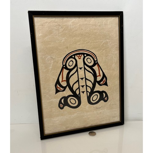 91 - North American Inuit tribal art painting of a Skate, framed. 43 cm x 32.5cm.

This lot is available ... 