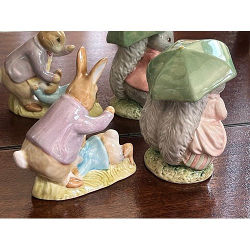 132 - Royal Albert Beatrix Potter figurine of Goody and Timmy Tiptoes and Benjamin Bunny and Peter Rabbit.... 