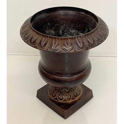 136 - Architectural antiques, a small cast bronze vase with hand chased decoration, previously in use as a... 