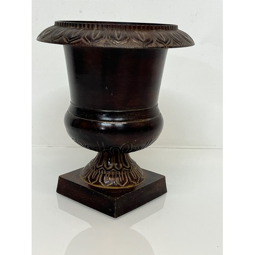 136 - Architectural antiques, a small cast bronze vase with hand chased decoration, previously in use as a... 