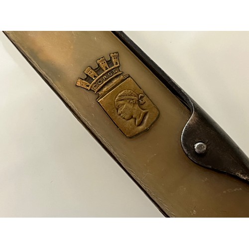 515 - Horn handled folding pocket knife marked for Corsica. 5 ½ inches long.

This lot is available for in... 