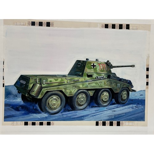 320 - Painting , german tank WWII, Airfix and Matchbox model kit collectors, packaging original artwork, G... 