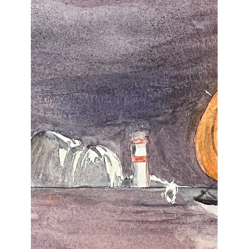 6 - Isle of Wight painting, a naive water colour of a nautical scene, an elegant yacht at speed against ... 