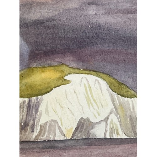 6 - Isle of Wight painting, a naive water colour of a nautical scene, an elegant yacht at speed against ... 