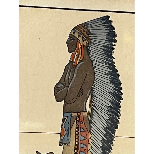 111 - Framed art deco fashion study of North American Indians by George Barbier dated for 1922. 40.5cm x 3... 