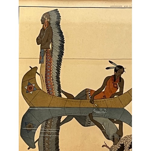 111 - Framed art deco fashion study of North American Indians by George Barbier dated for 1922. 40.5cm x 3... 