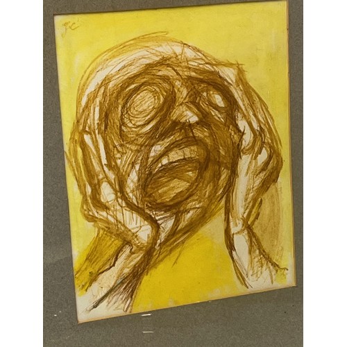 113 - A drawing of a screaming head supported by cupped hands, signed J.C.  51 cm x 40 cm.

This lot is av... 