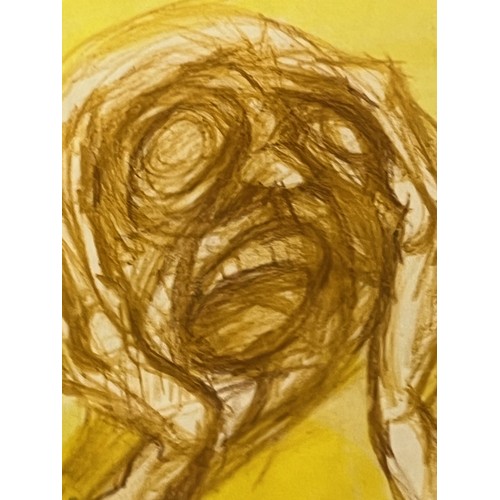 113 - A drawing of a screaming head supported by cupped hands, signed J.C.  51 cm x 40 cm.

This lot is av... 