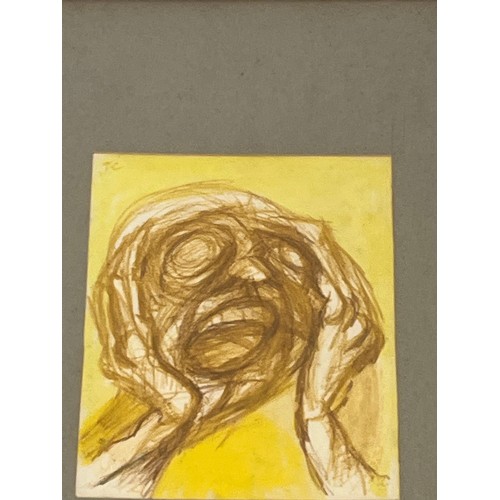 113 - A drawing of a screaming head supported by cupped hands, signed J.C.  51 cm x 40 cm.

This lot is av... 