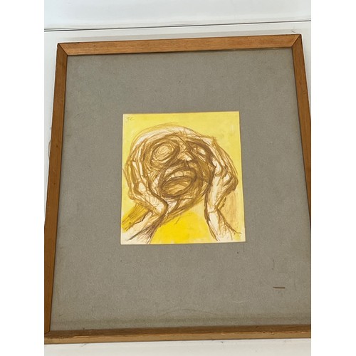 113 - A drawing of a screaming head supported by cupped hands, signed J.C.  51 cm x 40 cm.

This lot is av... 