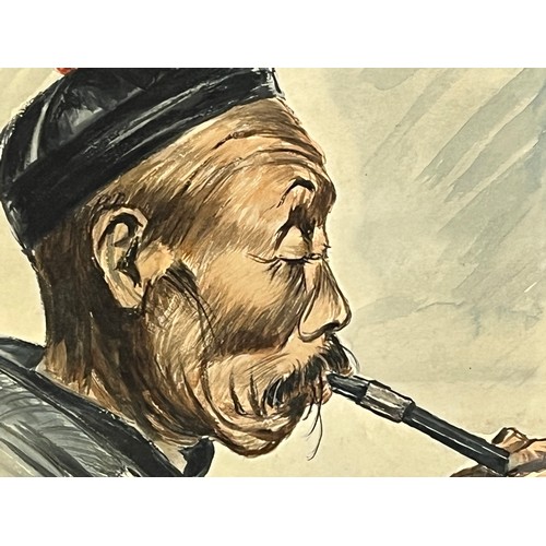 115 - Oriental pen and ink painting of a Chinese man smoking a Heroin Pipe. Impressed artists mark, 43 cm ... 