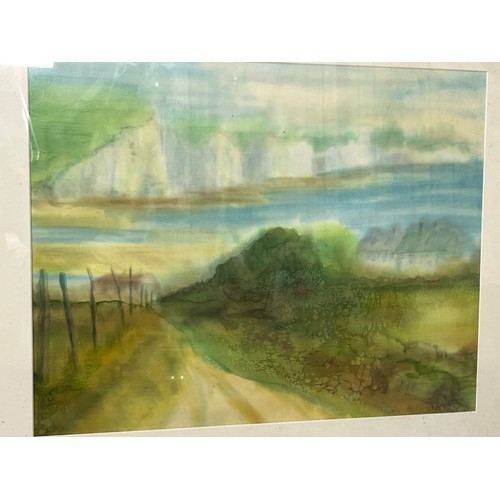 120 - English landscape painting, a framed impressionist watercolour of Seven Sisters Cliffs in the South ... 