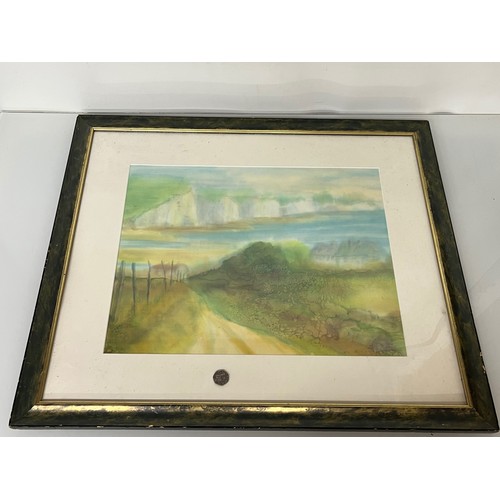 120 - English landscape painting, a framed impressionist watercolour of Seven Sisters Cliffs in the South ... 