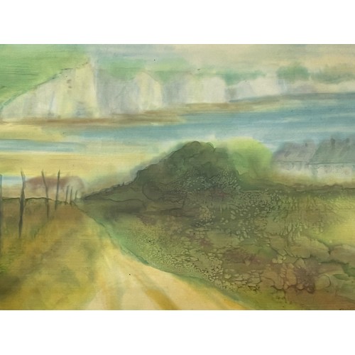 120 - English landscape painting, a framed impressionist watercolour of Seven Sisters Cliffs in the South ... 