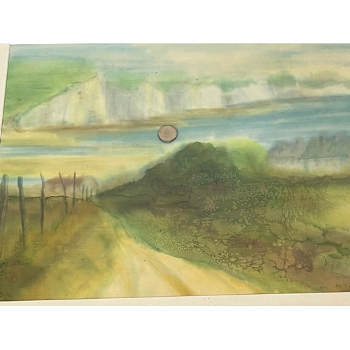 120 - English landscape painting, a framed impressionist watercolour of Seven Sisters Cliffs in the South ... 