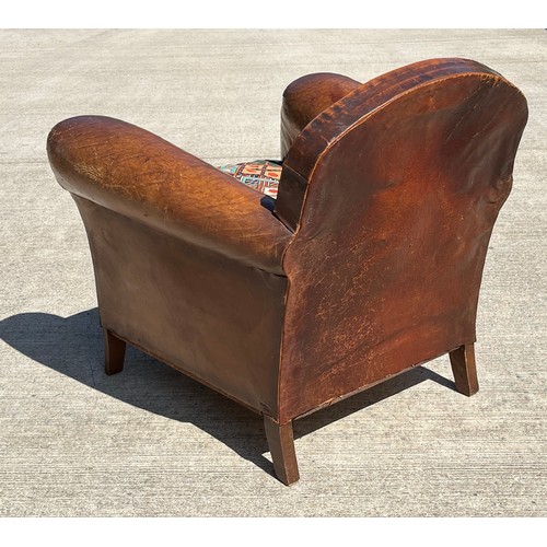 214 - Art deco brown leather armchair, 78 cm wide x 80 cm deep x 74 cm high, seat is 55 cm deep.

This lot... 