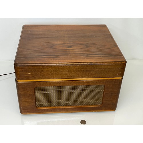 215 - Vintage Art Deco music centre by Ultra, record deck, speaker and tuner in a wooden case. 47 cm x 41 ... 