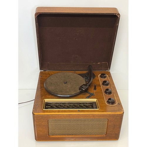 215 - Vintage Art Deco music centre by Ultra, record deck, speaker and tuner in a wooden case. 47 cm x 41 ... 