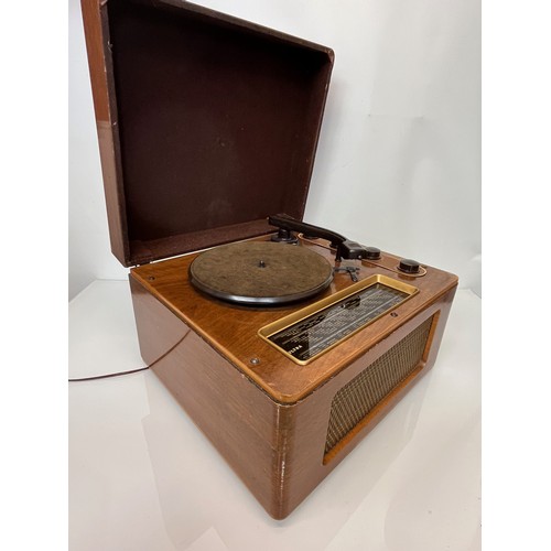 215 - Vintage Art Deco music centre by Ultra, record deck, speaker and tuner in a wooden case. 47 cm x 41 ... 