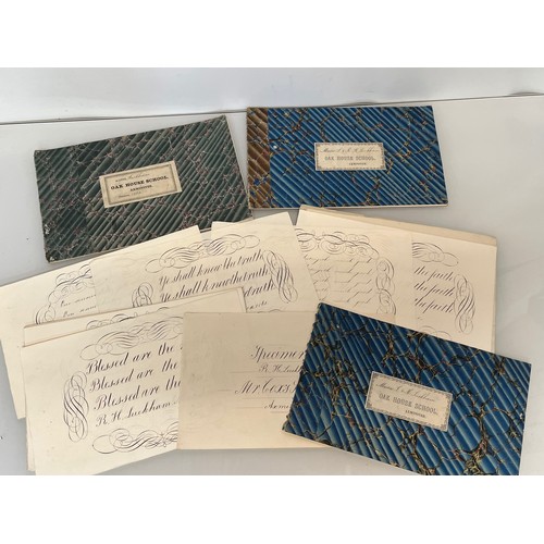 300 - Ephemera, calligraphy, a collection of mid C19th handwriting exercises from Oak House School Axminst... 