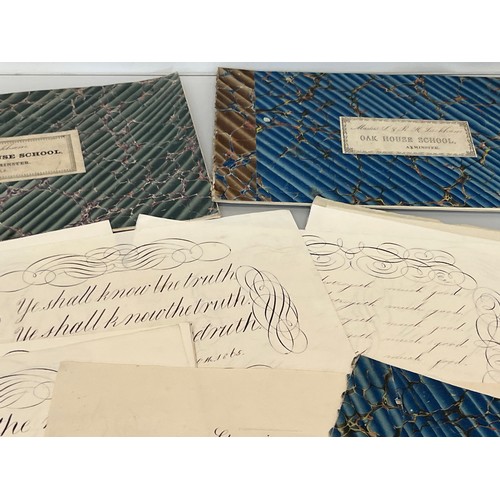 300 - Ephemera, calligraphy, a collection of mid C19th handwriting exercises from Oak House School Axminst... 