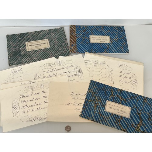 300 - Ephemera, calligraphy, a collection of mid C19th handwriting exercises from Oak House School Axminst... 