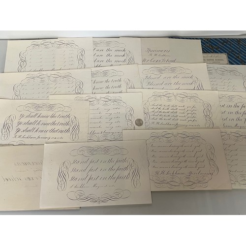 300 - Ephemera, calligraphy, a collection of mid C19th handwriting exercises from Oak House School Axminst... 