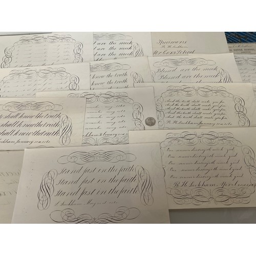 300 - Ephemera, calligraphy, a collection of mid C19th handwriting exercises from Oak House School Axminst... 