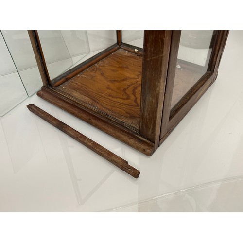 310 - Edwardianmahogany counter top shop display case, two glass shelves and single glazed door to the rea... 