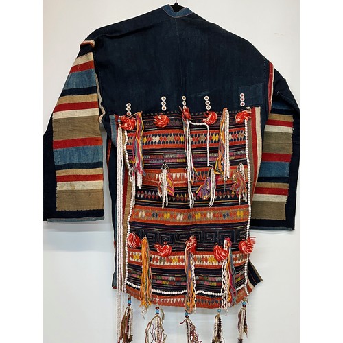 312 - Asian tribal art, an unusual antique jacket from a Hill tribe in Thailand, woven woollen body with d... 