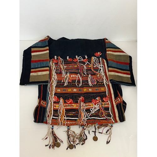 312 - Asian tribal art, an unusual antique jacket from a Hill tribe in Thailand, woven woollen body with d... 