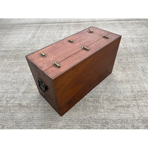 198 - Tools, vintage carpenters tools and engineering tools. A wooden tool chest, 78 cm x 35 cm x 46 cm hi... 