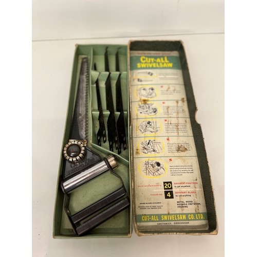 200 - Vintage carpenters tools, a boxed Cut All Swivel Saw.

This lot is available for in-house shipping