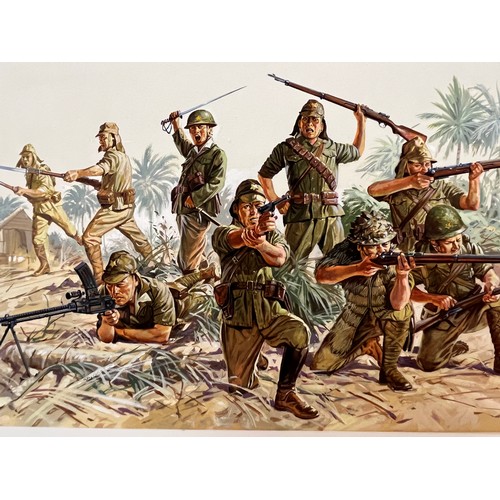 126 - Matchbox model kit original artwork, painting WWII Japanese Infantry soldiers box cover artwork show... 