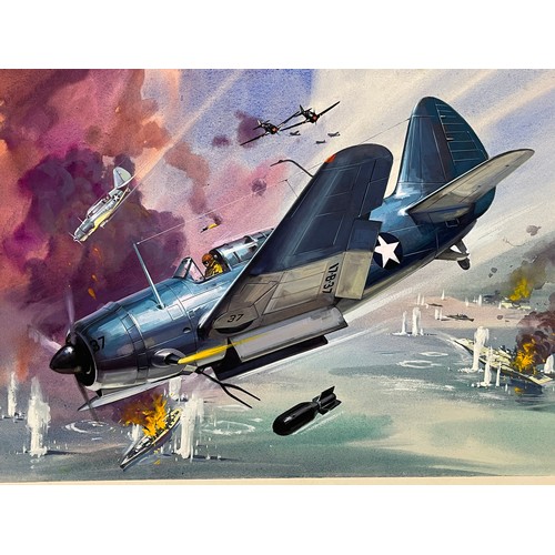 128 - Airfix and Matchbox model kit entusiasts, original artwork, American USN aircraft, a painting of a W... 