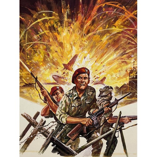 130 - Military painting, original book cover artwork Falklands War SAS Parachute Regt stories, from the Ad... 