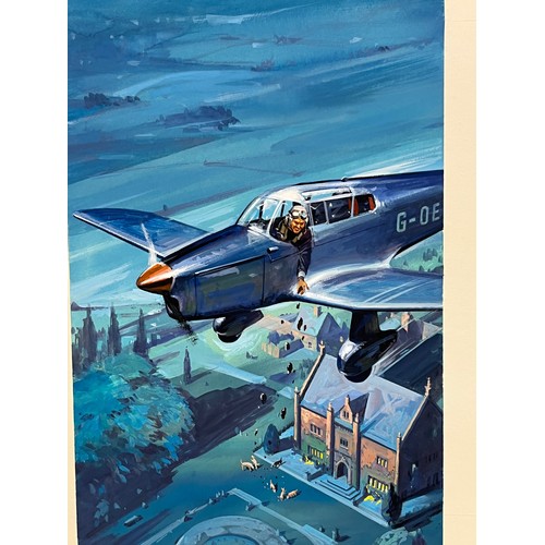 139 - Biggles Capt W E Johns, original book cover painting for Biggles and The Black Mask. Board size 53.5... 