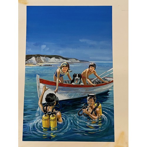 141 - Enid Blyton, The Famous Five, an original book cover painting for The Famous Five and the Golden Gal... 