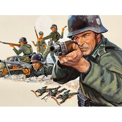 146 - Matchbox model kit original artwork, painting WWII German Infantry soldiers box cover artwork showin... 