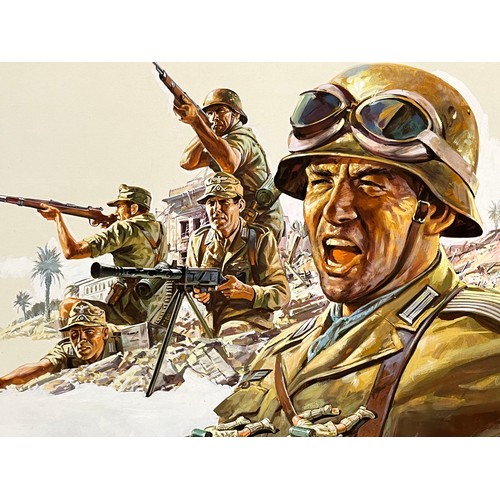 148 - Matchbox model kit original artwork, painting WWII German Afrika Korps soldiers box cover artwork sh... 