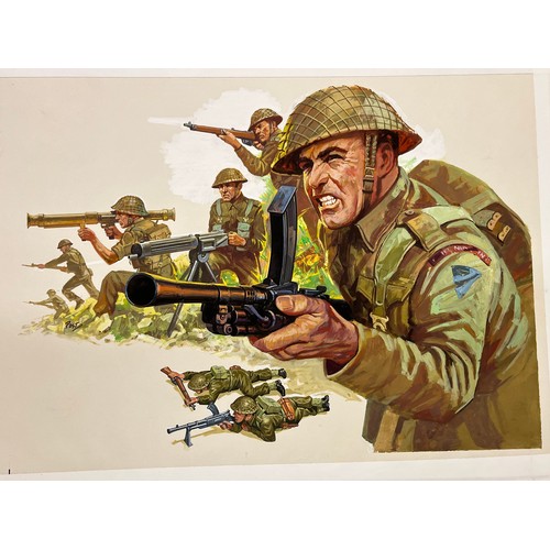 149 - Matchbox model kit original artwork, painting WWII British Infantry soldiers box cover artwork showi... 