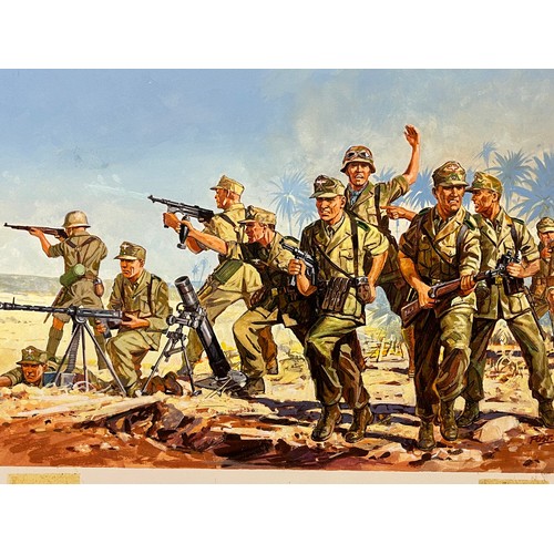 150 - Matchbox model kit original artwork, painting WWII German Afrika Korps soldiers box cover artwork sh... 