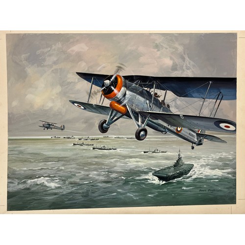 154 - WWII RNAS torpedo bomber painting artwork, an original painting of a WWII Fairey Swordfish Mk X, boo... 