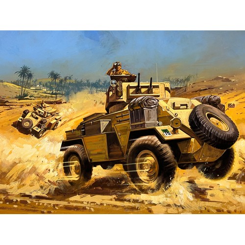 159 - Painting WWII, Matchbox model kit original packaging artwork, British Army Humber Armoured Car, a pa... 