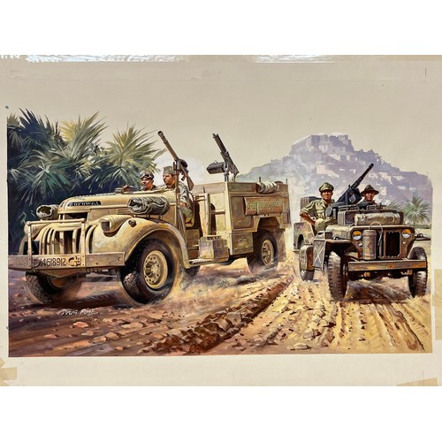 162 - WWII painting, Matchbox model kit original artwork, Long Range Desert Group SAS much modified 30cwt ... 